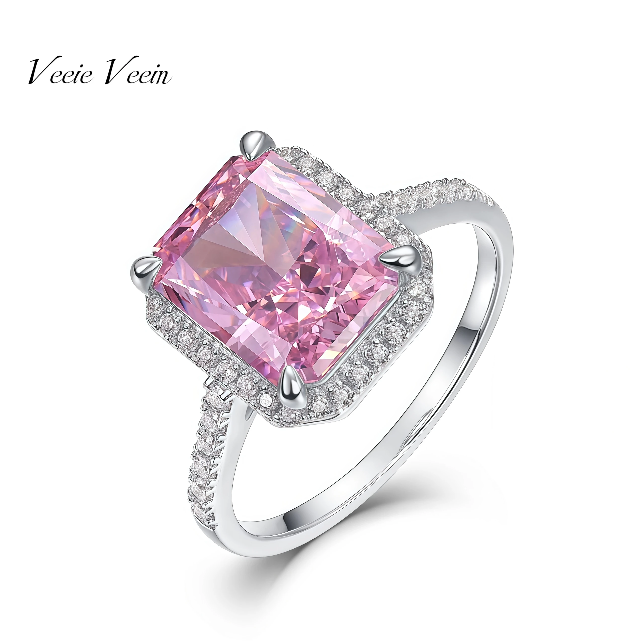 

Veeie Veein брендовое женское кольцо с муассанитом в один карат, квадратное розовое кольцо с ледяным цветком, высокоуглеродистая бриллиантовая корона, кольцо с зеленым мохом, ювелирные изделия