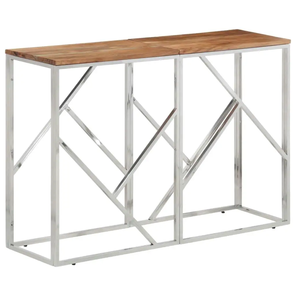 Modern Silver Stainless Steel & Acacia Wood Console Table - Stylish Entryway Furniture