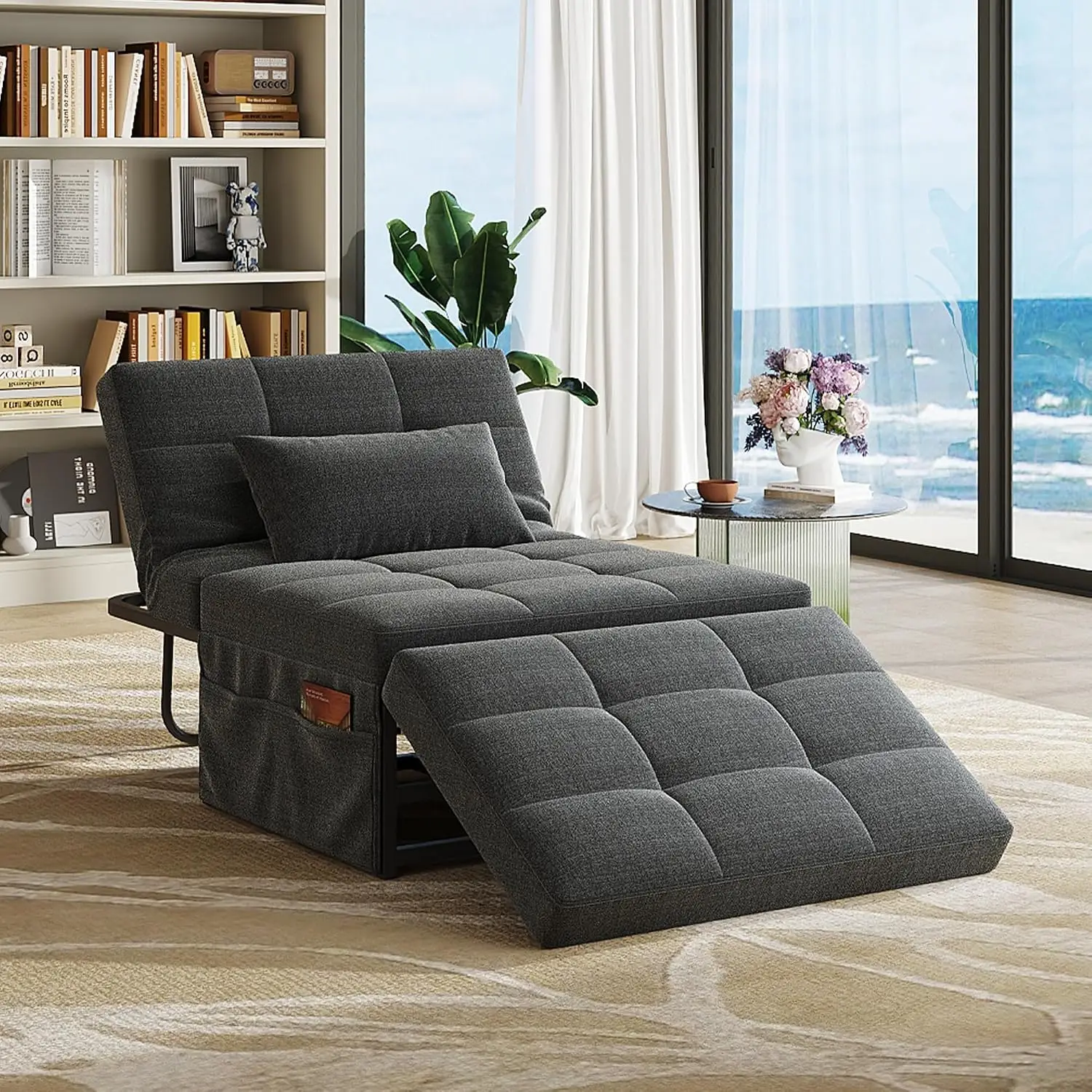 Multi-Function Folding Ottoman Bed Sleeper Chair 4-in-1 Convertible Sofa Adjustable Back Living Room Dark Grey, Customized