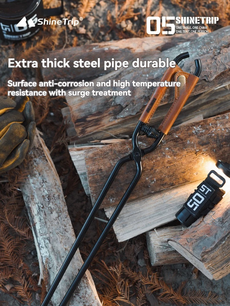 Shine Trip Barbecue Clip Lightweight Portable Carbon Steel Picnic Anti-Scalding Thick Fire Tongs for Outdoor Cooking