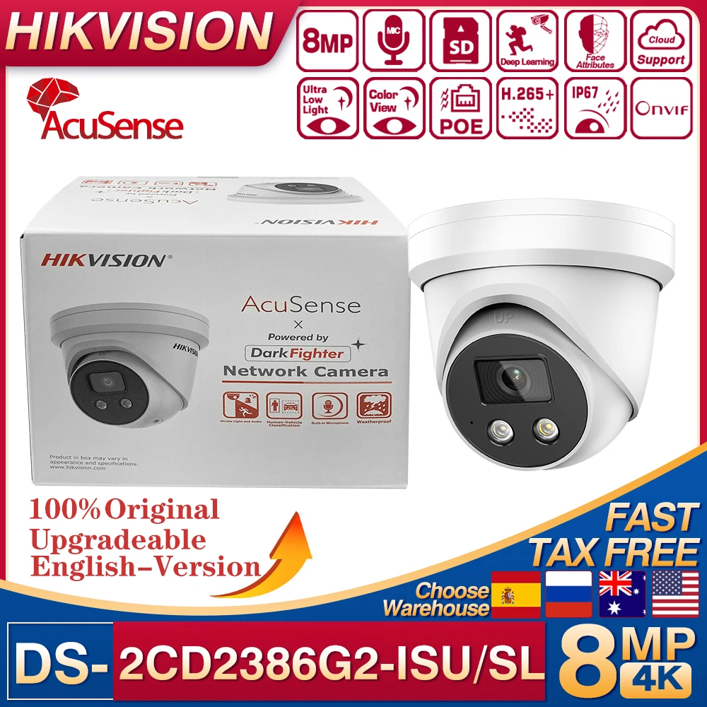 Hikvision 4K POE 8MP kamera IP CCTV DS-2CD2386G2-ISU/SL AcuSense Alarm Audio lampu dua arah pengawasan keamanan Audio