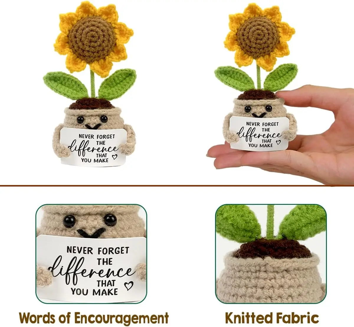 Funny Emotional Support Positive Crochet Sunflower Pot Doll Christmas Home Decor Handmade Knitted Sunflower Desktop Ornament