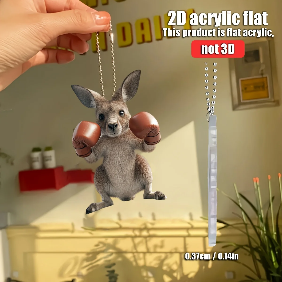2D Boxing Kangaroo Keychain Fun Acrylic Hanging Ornament Car Pendant Decorations Creative Backpack Halloween Party Gift view 6