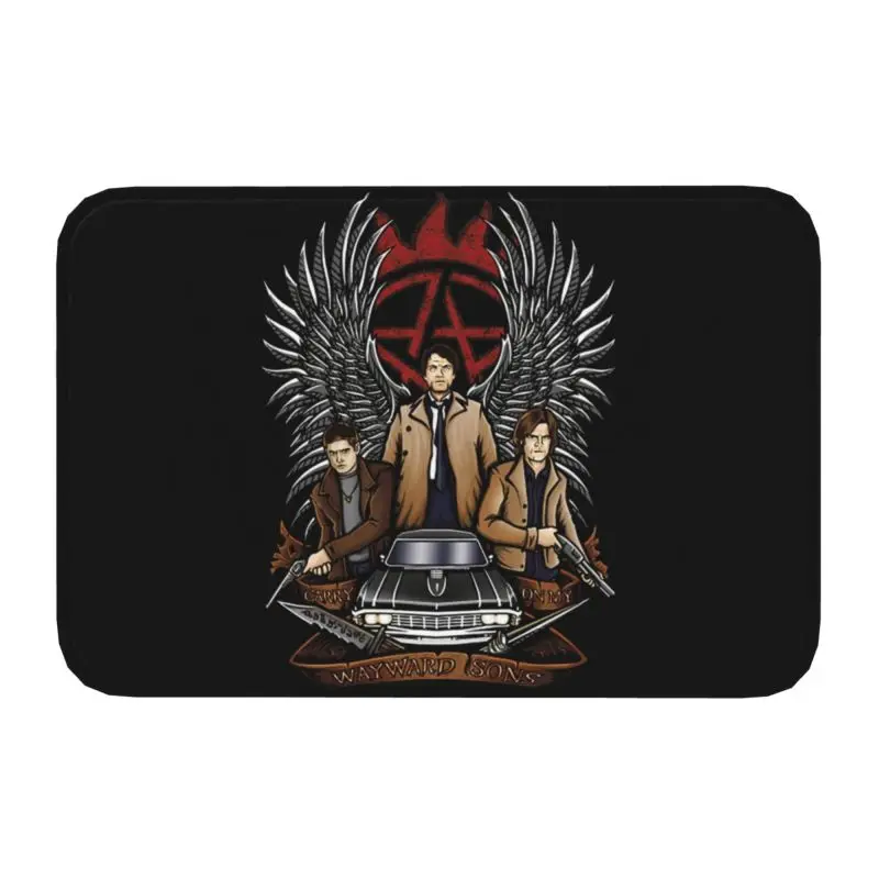 Supernatural Winchester Brothers TV Front Door Mat Outdoor Waterproof Carry On My Wayward Hunters Floor Bath Entrance Rug Carpet