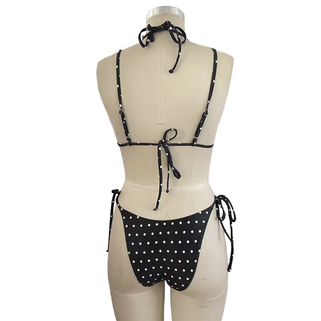 Polka Dot Neckholder-Bikini mit Metallperlen, Damen-Badeanzug, zweiteiliges Bikini-Set, gepolsterter Badeanzug, Badebekleidung, Schwimmbekleidung V8541 – Detail 11