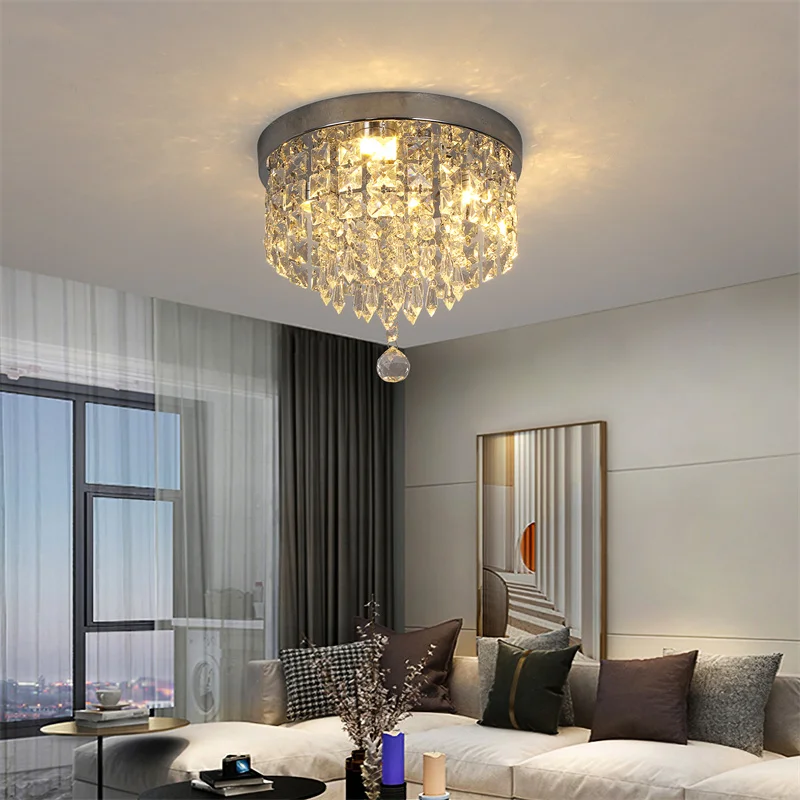 Indoor Crystal Ceiling Lamp Flush Mount Modren Led Chandelier Fixtures For Hallway Bedroom Dining Room Stainless Steel Lustres