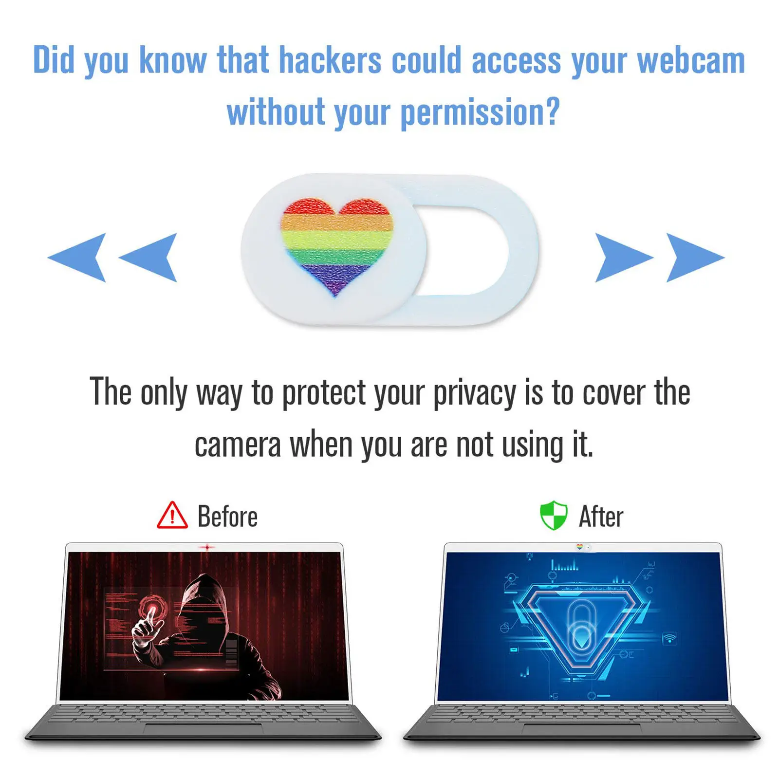 3Pcs Laptop Camera Cover Slide Heart Pattern Colorful Webcam Cover Slide for Computer Tablet Desktop Privacy Protector