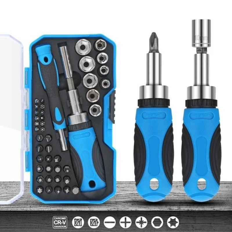 Y1AD 44pcs /34pcs Multi-bit Ratcheting Screwdriver Multitool Screwdriver Tool Set with Box Chrome Alloy Steel Tool Set