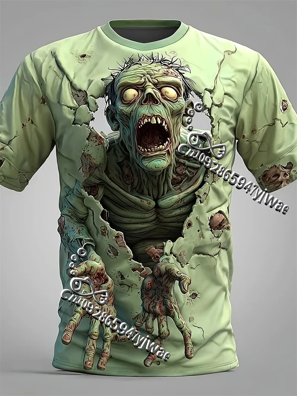 T-shirt à manches courtes imprimé avec illusion visuelle de zombie 3D, drôle, pour Halloween, cosplay, vêtements de plage pour hommes et femmes