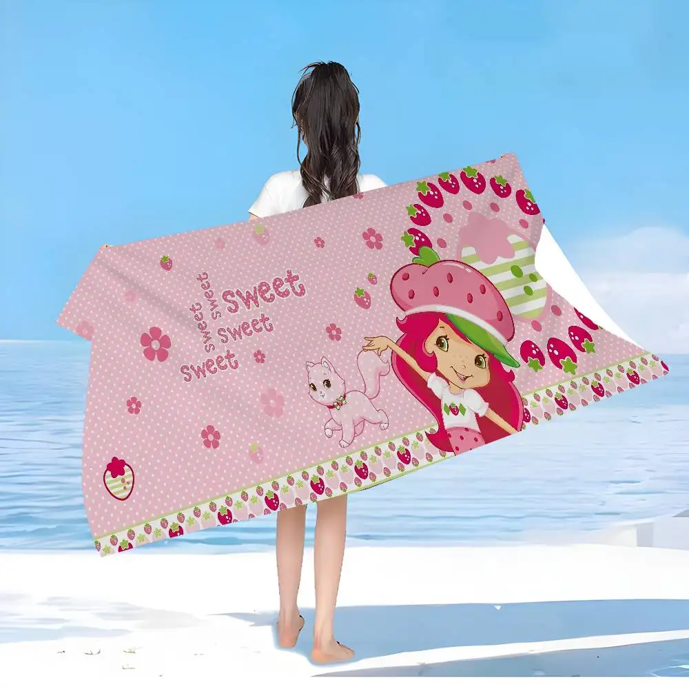 S-strawberry-shortcakeS Bath Towel Microfiber Soft Water Absorbing Breathable For Girl Kids Decorative Cartoon Beach Towel
