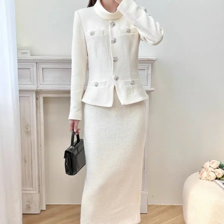 

Женское твидовое платье миди с длинным рукавом и высокой талией, воротником-стойкой, модное элегантное женское платье