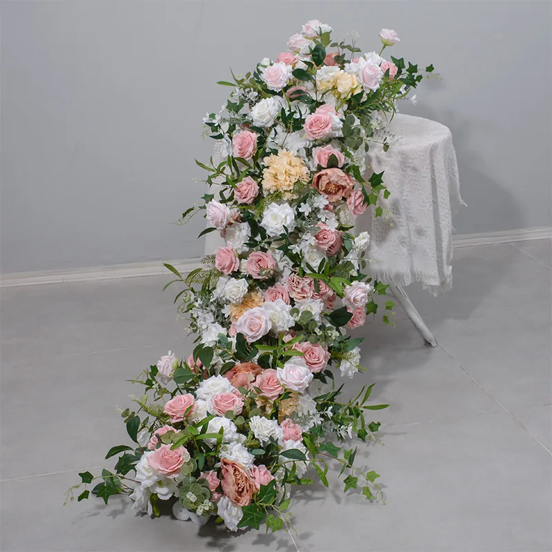

Guangqianfeng's new 2m coffee color + pink flower row wedding table meeting long table arch shelf decoration long row of flowers