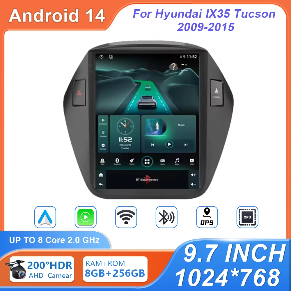 9.7 Inch Android For Hyundai IX35 Tucson 2009-2015 Car Radio GPS Navigation Multimedia Player Carplay QLED WIFI BT No 2 din DVD