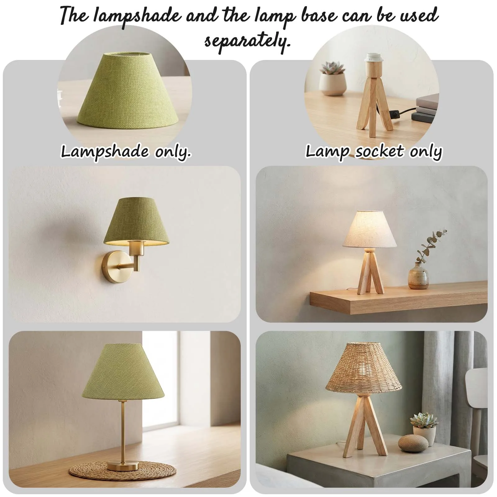 Nordic Table Lamp Olive Green Linen Shade Wooden Tripod E27 Nightstand Decor