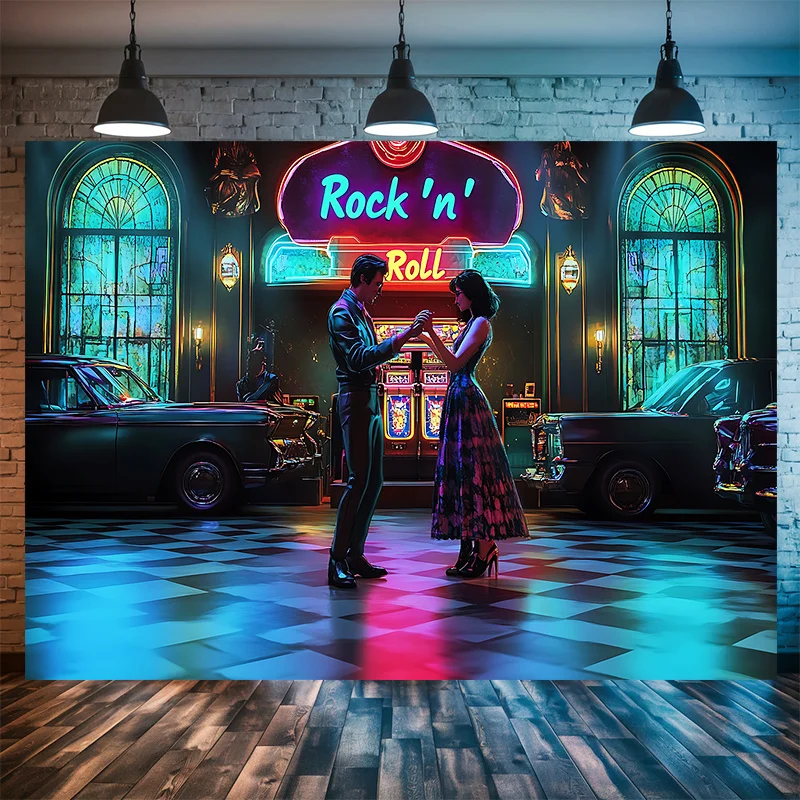 

1 шт. неоновый холст в стиле ретро с датой - яркое украшение для вечеринки в стиле 80-х годов с фоновой тканью с логотипом "рок"