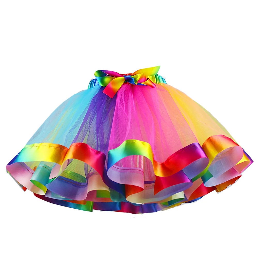 

Rainbow Princess Dress Colorful Slip Skirt Layered Tulle Child Costume Party Ballet Performance Musical Dress Up
