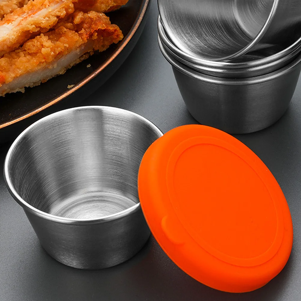 

4Pcs Multi-Function Dipping Cups Stainless Steel Condiment Holders Airtight For Ketchup Mustard
