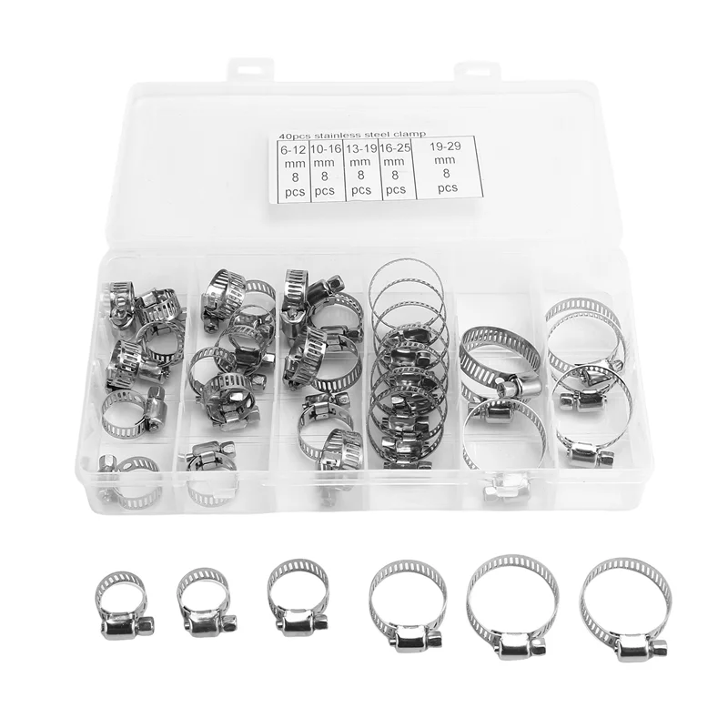 

ABXF-40PCS Набор хомутов для шлангов 1/4 "-1-1/8" хомут для шлангов с червячной передачей из нержавеющей стали для труб, интеркулеров, труб и топливных труб