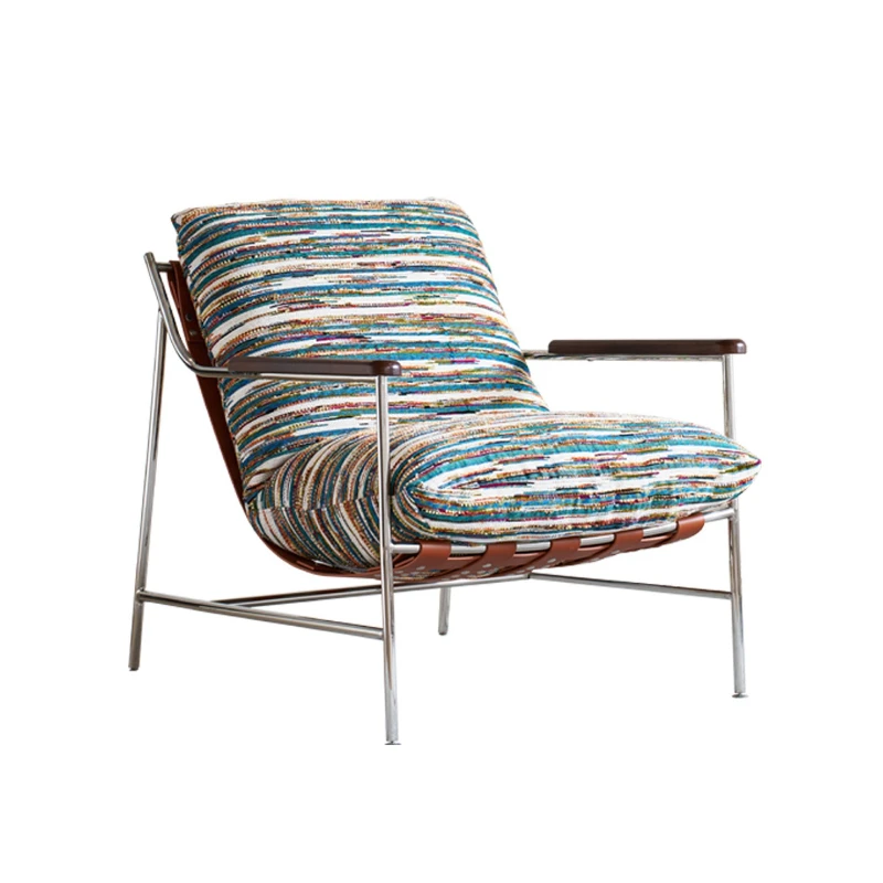 LMM Italian single sofa chair retro light luxury leather chenille velvet balcony living room