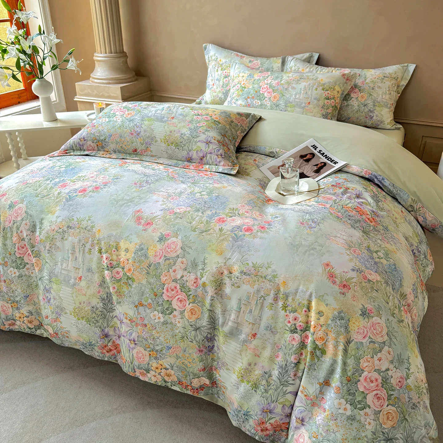 Luxury 100% Cotton Digitally Printed Bedding Set Queen King Size Brushed Floral Duvet Cover Set with Sheet and Pillowcases 4pcs