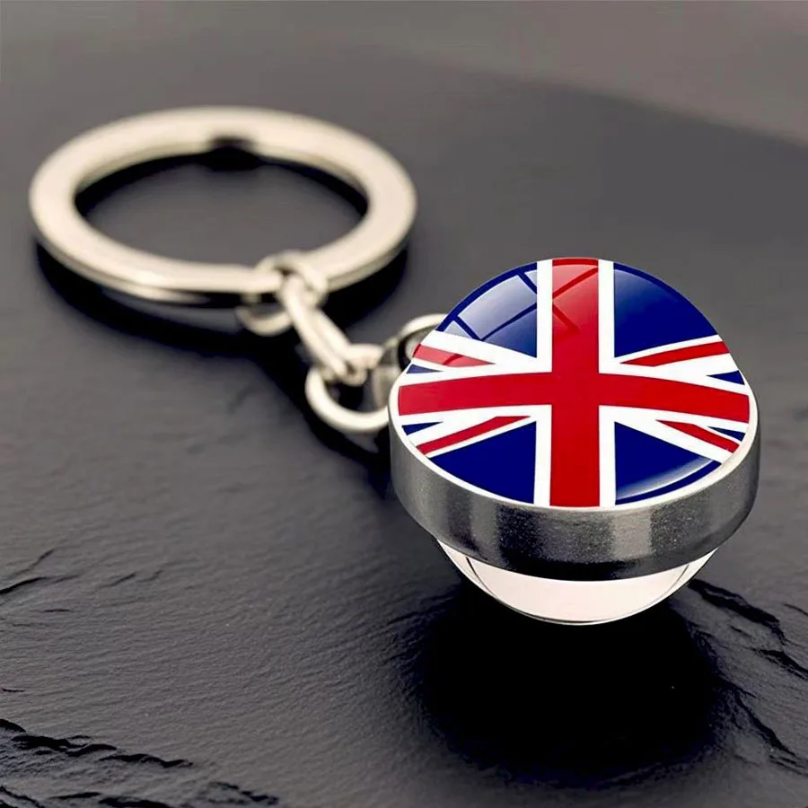 National Flags Keychain Spain Brazil US Serbia Canada France Sweden Portugal Germany Switzerland Pattern Glass Key Chain Jewelry