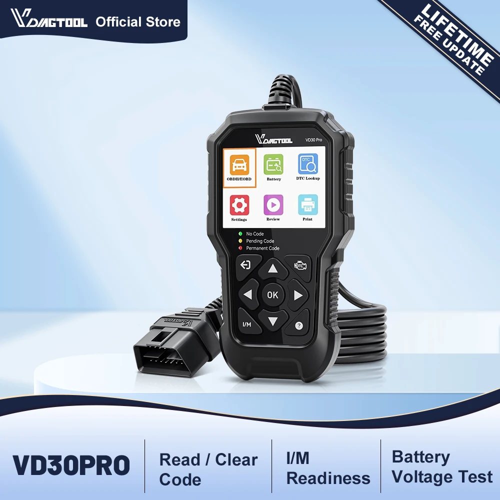 2026 VDIAGTOOL VD30Pro OBD2 Scanner Diagnostic Tools OBDII Code Reader Tool For Check Engine Light Battery Voltage Testing