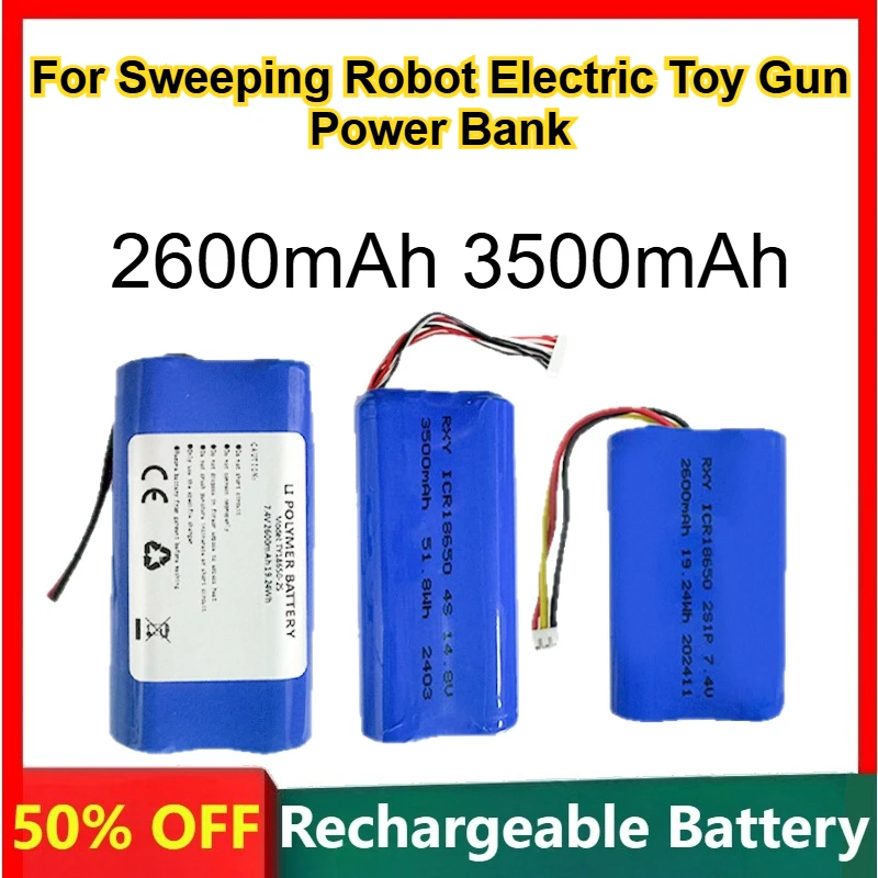 18650 Lithium Battery 7.4V 14.8V 2600mAh 3500mAh for Sweeping Robot Electric Toy Gun Power Bank High-rate Rechargeable Battery
