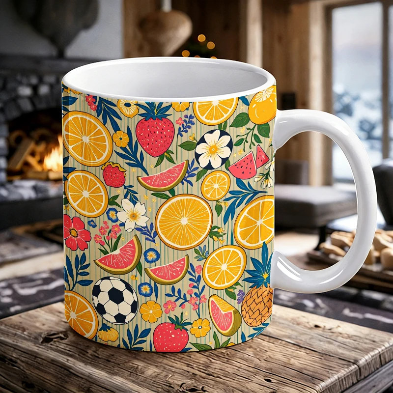 

Vibrant Botanicals A Colorful Blend of Fruits and Flowers Mug with a bottle opener function of 2026 Major Football Event
