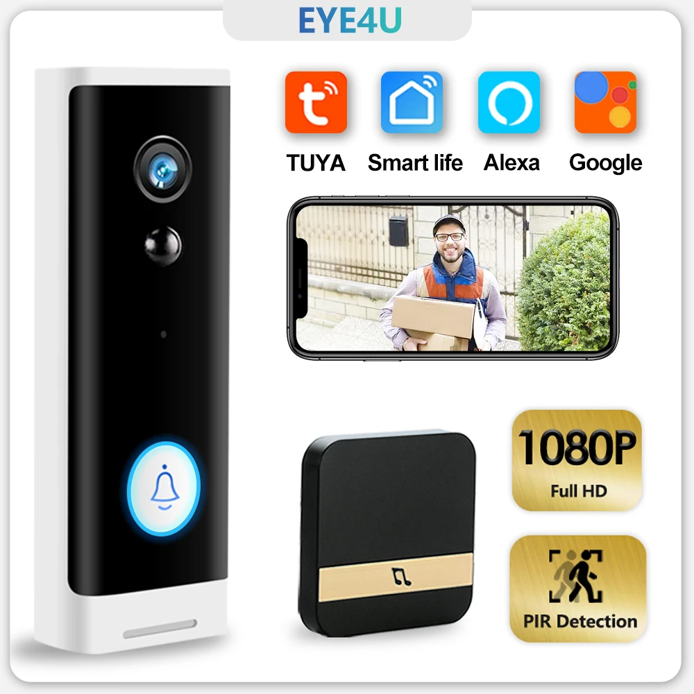 Tuya WIFI Doorbell  1080P Wireless Security Camera DC AC Battery Powered Smart Home Monitor With Alexa Google Door bell Camera