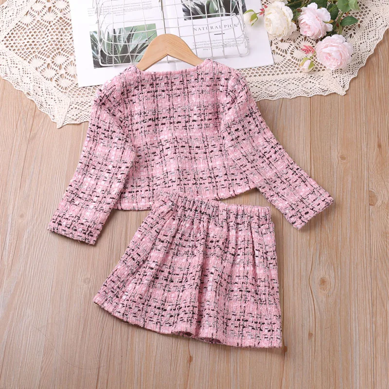 Humor Bear Girls\' Spring and Autumn New Long Sleeve Fragrant Sweet Fashion Set Skirt Vestidos Casual Outfit 2-6Y