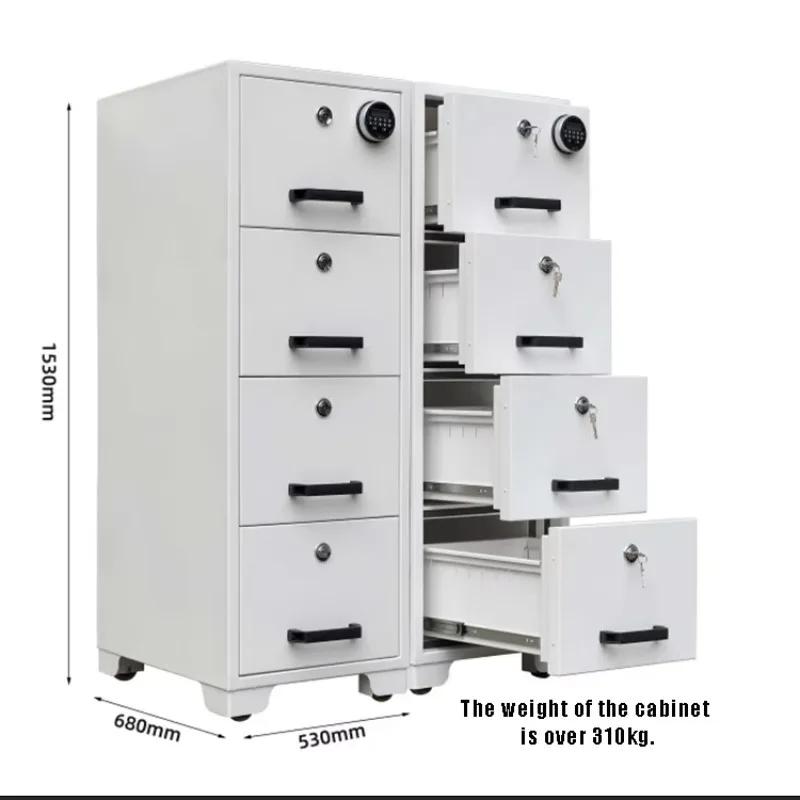 【Fashionable】4-Drawer Steel Fireproof Office Storage Safe Fire-Resistant Filing Cabinet with Independent Key Combination  Electr