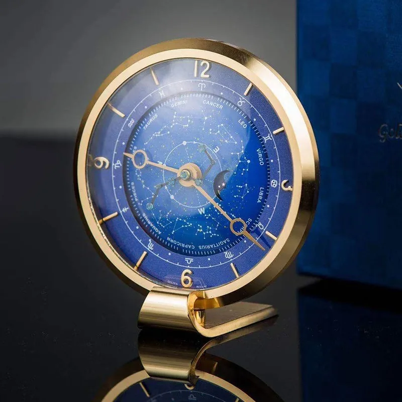 Metal Nordic Circular Table Clocks Modern Handmade Blue Constellation Bedroom Table Clocks Creative Personal Luxury Home Decor