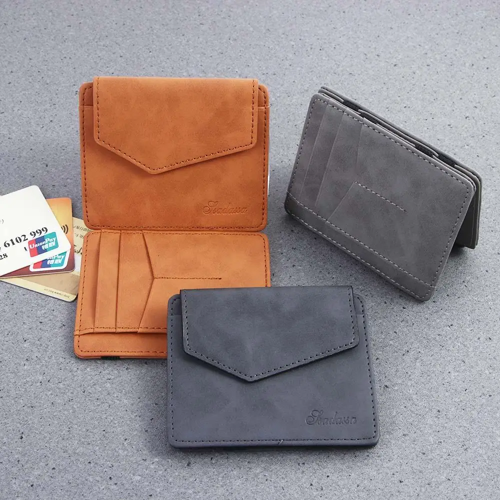 Funda de cuero PU portátil para tarjetas bancarias, billetera mágica, Mini monedero, clips para dinero, billetera para hombres