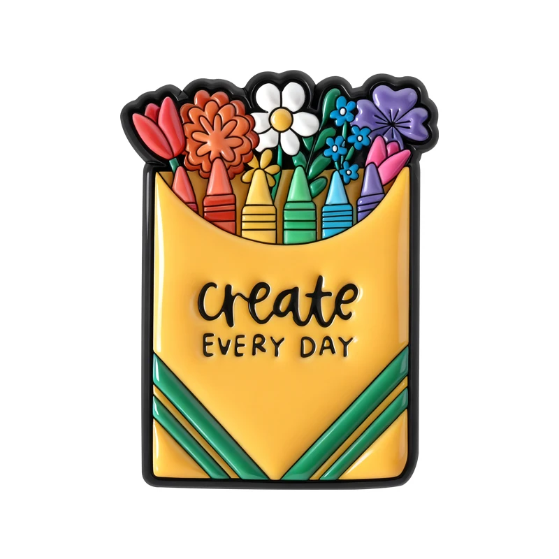 Create EVERY DAY Brooch UV PrintingPins Beautiful Floral And Crayon Brooches Shirt Lapel Badge Fashion Jewelry Gifts for Friends