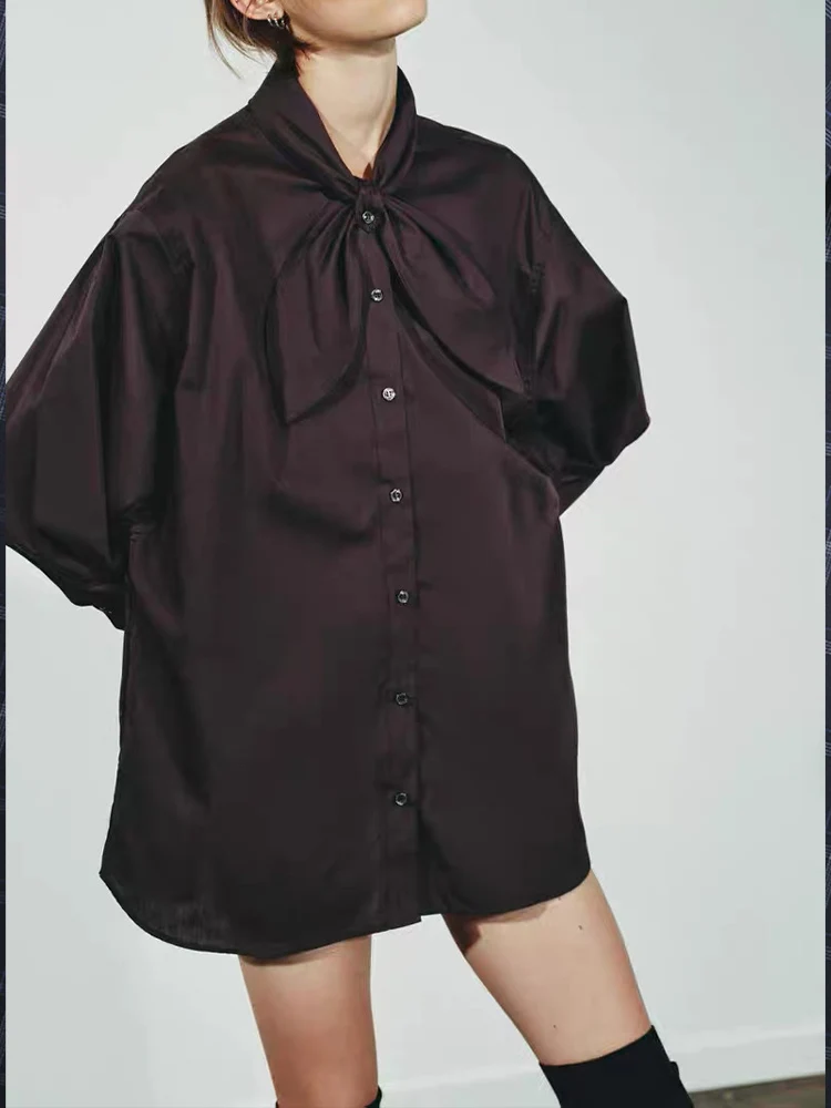 European style new women's clothing, fashionable, versatile, elegant, casual, loose-fitting long-sleeved scarf, poplin shirt.