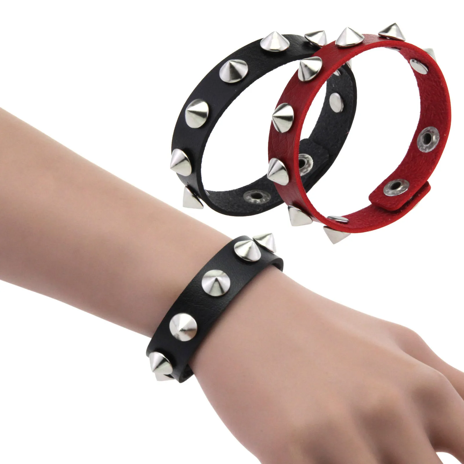 Individuality Punk Gothic Tide Harajuku Couple Fashion Stainless steel Snapper Rivet Wristband Leather Bracelet