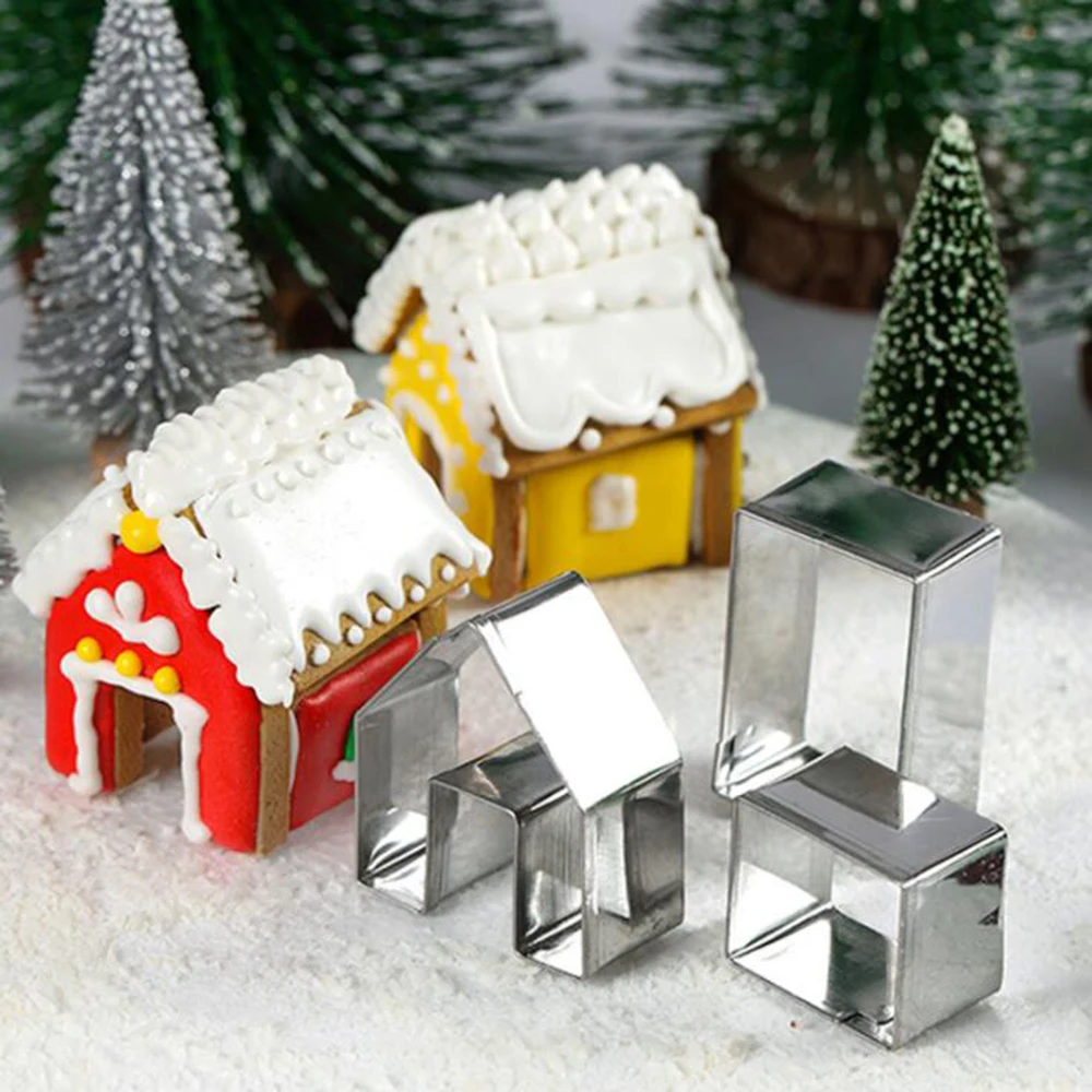 3Pcs/Set Mini House Cookie Cutters DIY Stainless Steel Gingerbread House Fondant Biscuit Cutter Cake Baking Tool