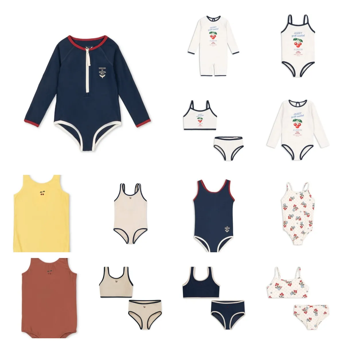 

26ss Baby Girls Swimsuit Cute Cherry Swimwear Girls Lace Beach Wear Print Ruffle Princess Children Bikinis Set Monokini