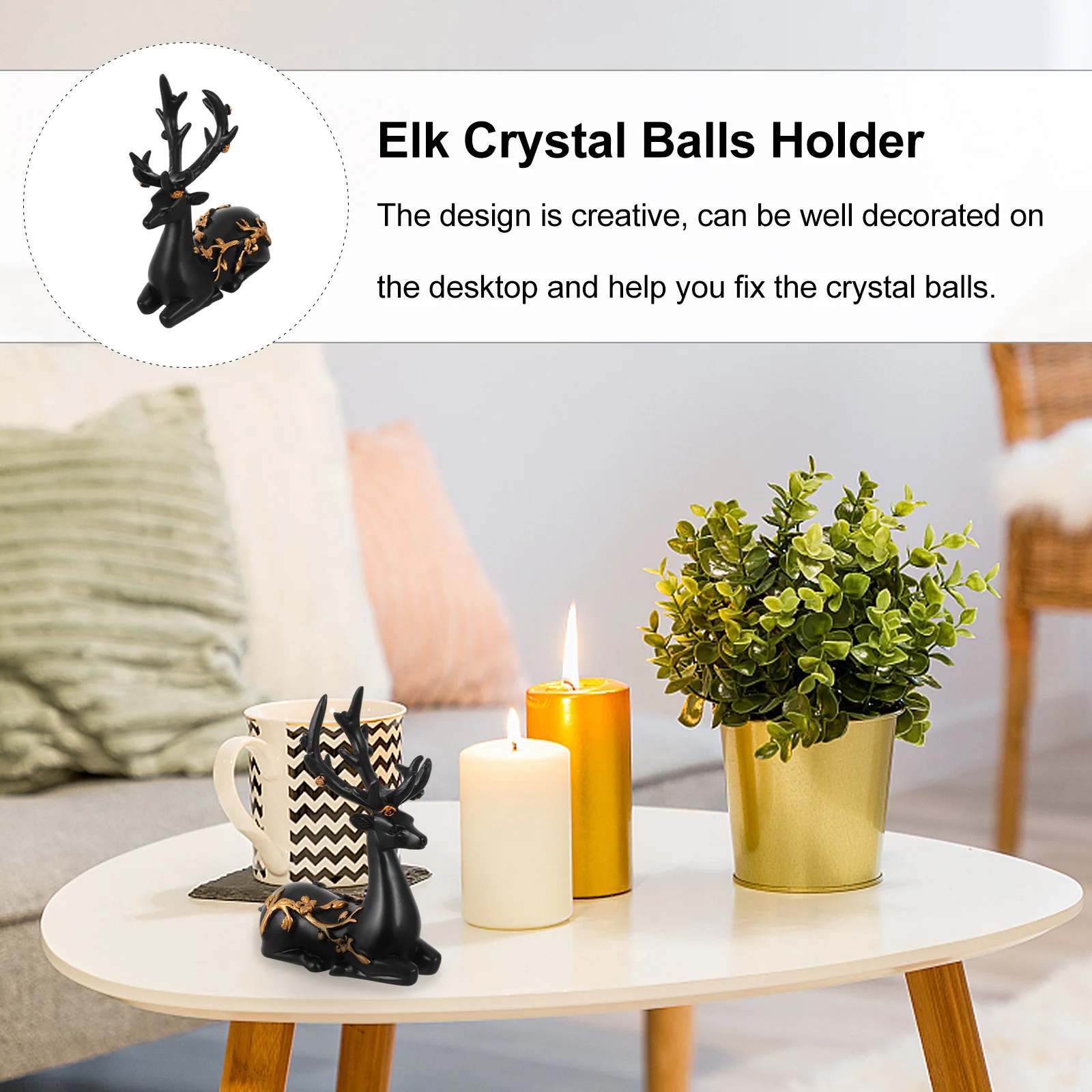 

1Pcs Crystal Balls Decor Base Elk Shape Resin Holder for Shelf Study Desk Dining Table Vintage Style Decoration Stand