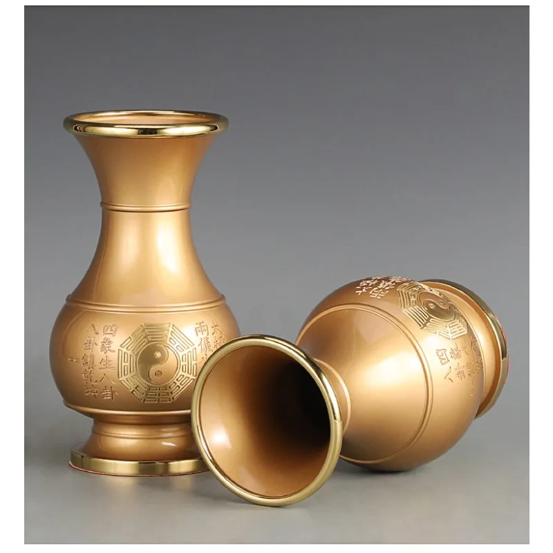 Brass Altar Vase Religious Worship Flower Vase Traditional Desktop Ornament For Temple Home Sacrifice Decoration