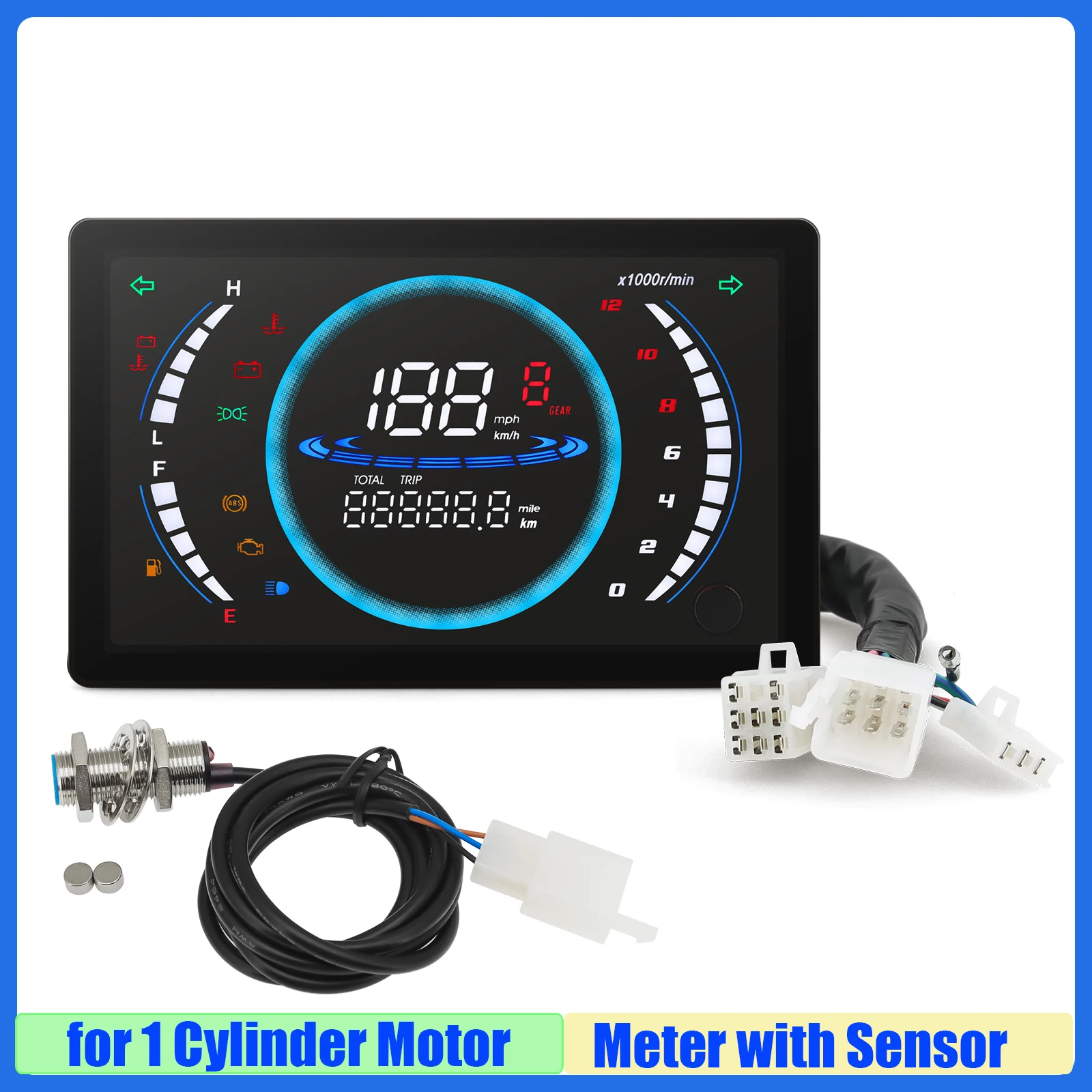 

MAIMEIMI Digital Motorcycle Dashboard Universal LED Speedometer RPM Adjustable 7in LCD Digital Speedometer With Temperature Gear