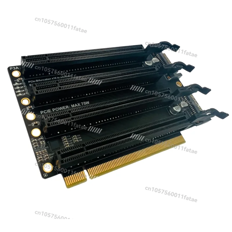

PCI-E 3.0 X16 1 To 4 Split Card Gen3 PCIe-Bifurcation X16 To X4x4x4x4 Expansion Card 20.2mm Spaced Slots， Power Supply Port