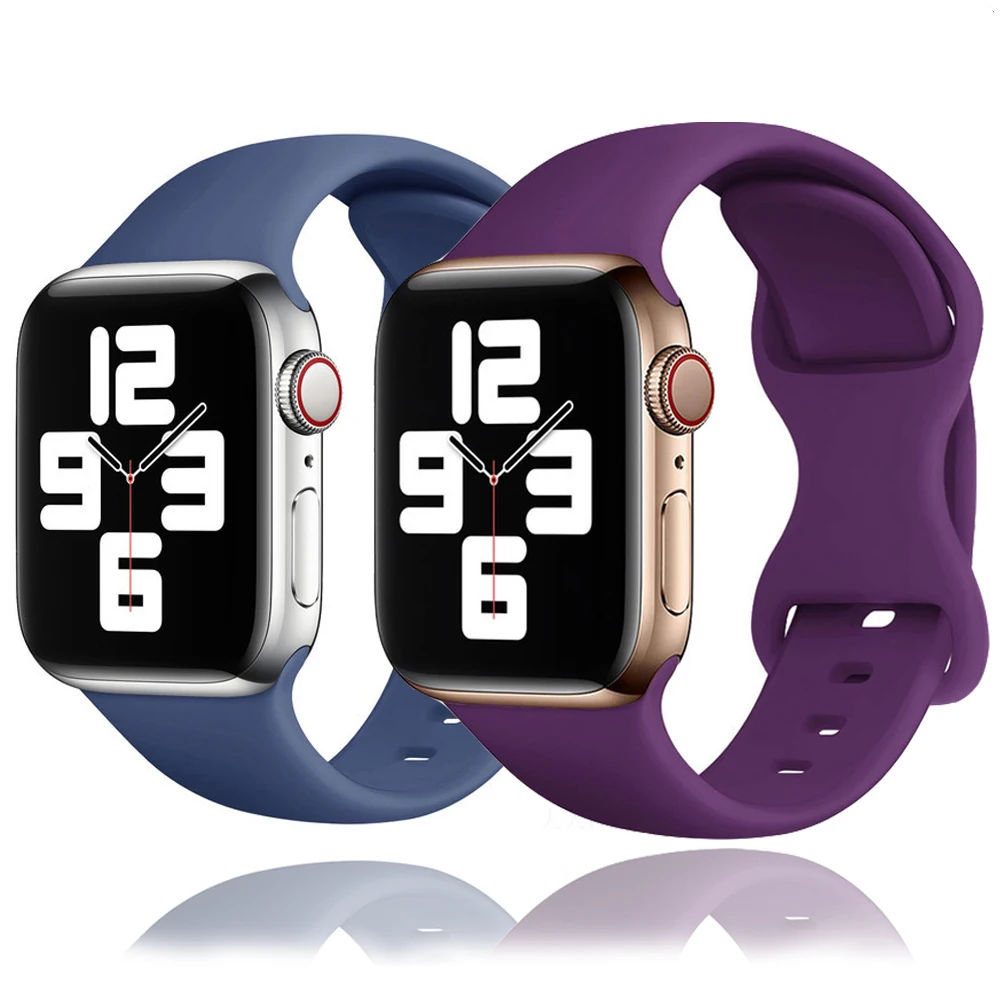 

Ремешок силиконовый спортивный для Apple Watch Series 7 5 4 3 2 1 6 se 44 мм 40 мм, резиновый браслет для наручных часов iWatch 38 мм 42 мм