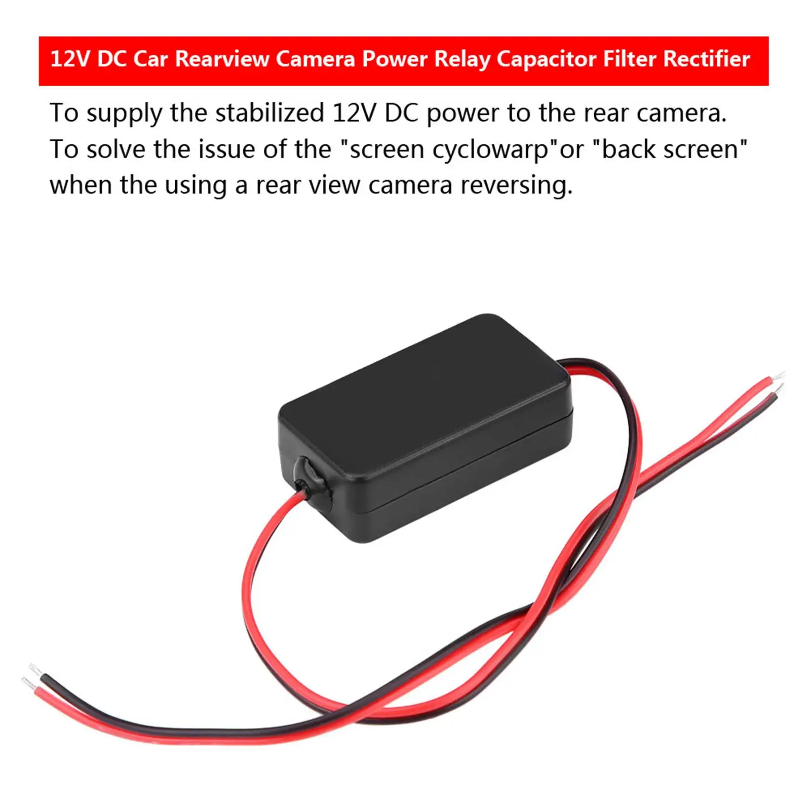 12V DC Car Rearview Camera Power for relay Capacitor Filter Rectifier Plastic Black Camera Filter