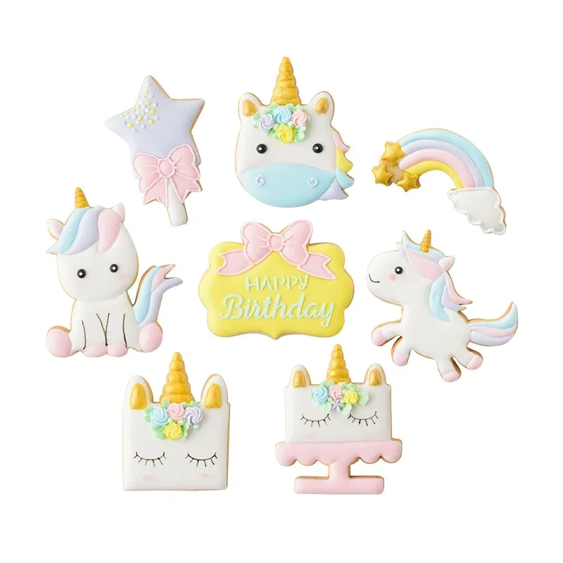 8Pcs Set Unicorn Cookie Cutter Biscuit Mold DIY Cute Cartoon Cake Pastry Fondant Mould Stamps Cutter Cake Decorating Making Tool