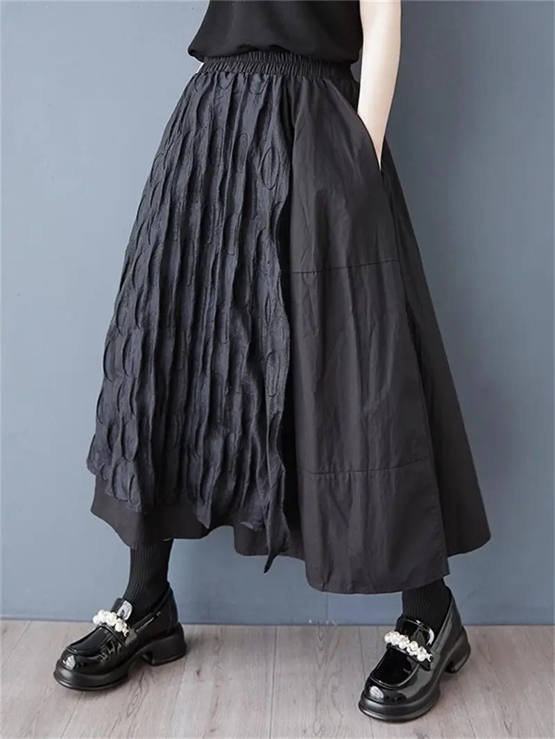 2025 Nowy projekt czarnej spódnicy midi w kształcie litery A dla kobiet |   Wiosenna letnia luźna spódnica z siateczkowym panelem |   Wygodna spódnica na co dzień