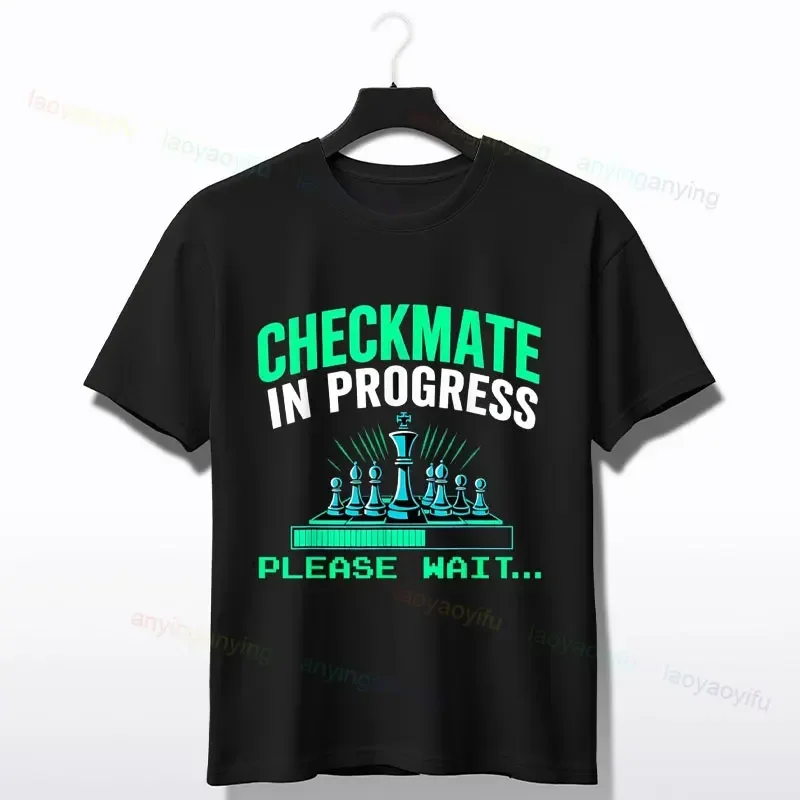 

Checkmate In Progress Chess Graphic Tee Men's Breathable Cotton Short Sleeve O-Neck T-Shirt