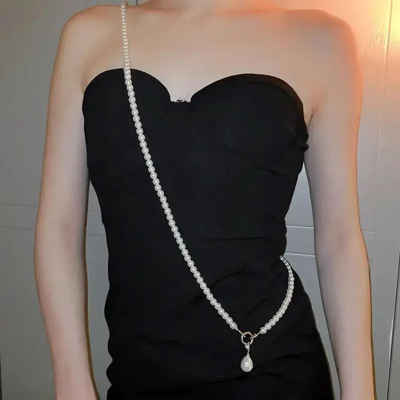 Pearl Beaded Long Necklace for Women Girls Big Pendant Collares Evening Dress Decorations Chain Elegant Jewelry Gifts