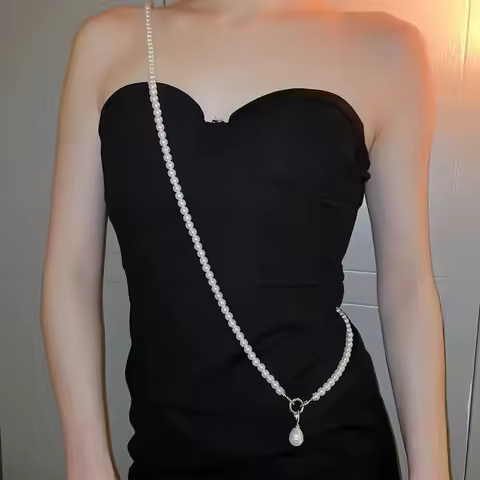 Pearl Beaded Long Necklace for Women Girls Big Pendant Collares Evening Dress Decorations Chain Elegant Jewelry Gifts