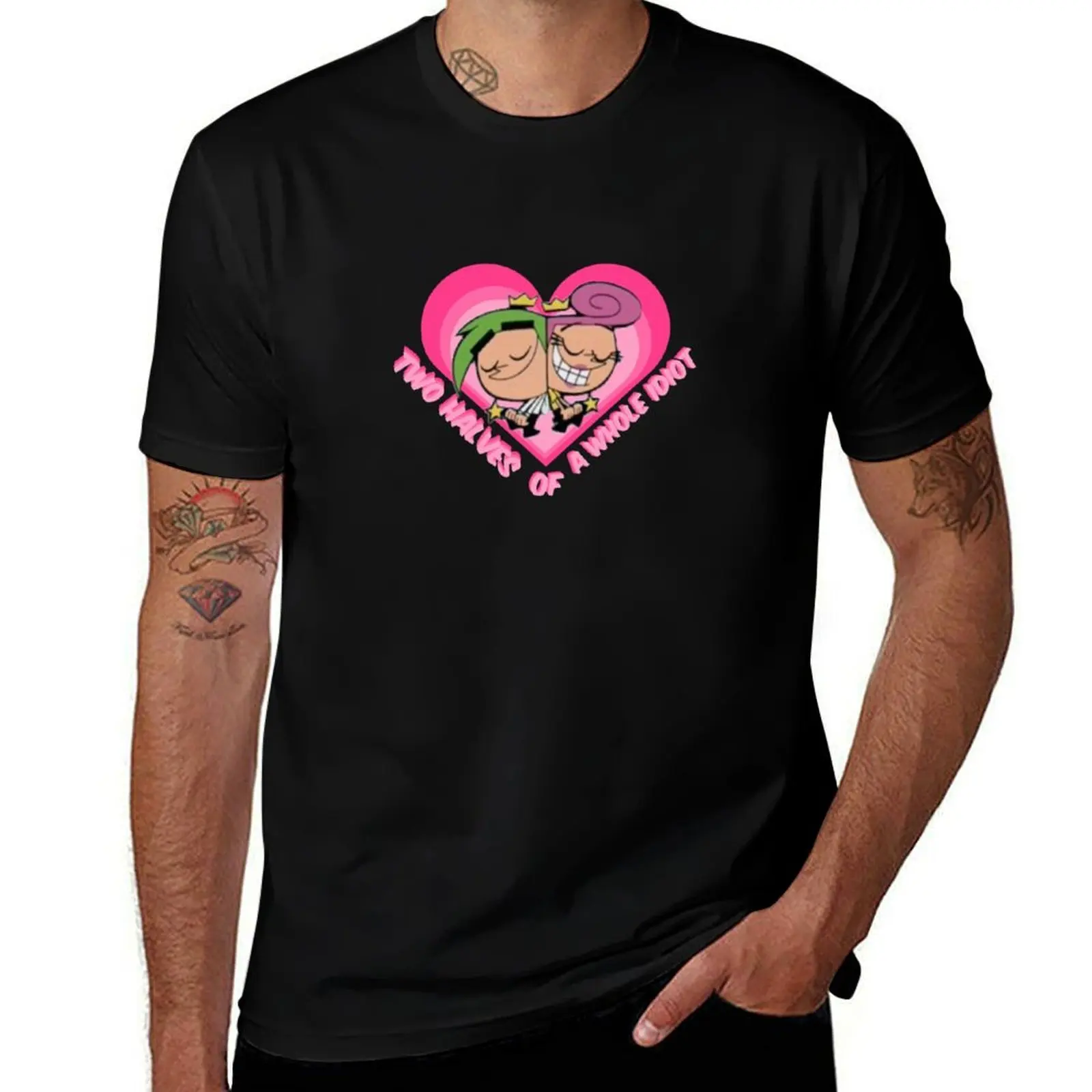 

Two Halves of a Whole Idiot (Cosmo and Wanda, Fairly Odd Parents) T-Shirt Anti-Fade Casual Tee Shirt